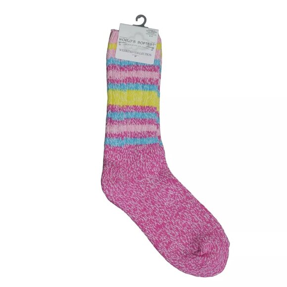 Worlds Softest Socks Ragg IBIS Crew Women's Size 6-11 Rose Stripe Spring Summer - Picture 2 of 4